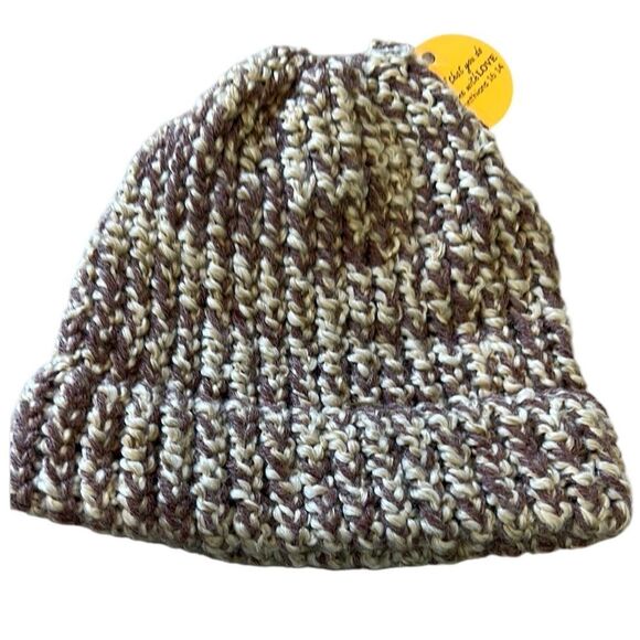 Cozy Knit Kids Beanie - handmade Brown and Cream - Picture 1 of 3